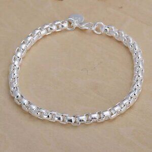 925 Sterling Silver Box Link Chain Bangle Cuff Fashion Bracelet Unisex
